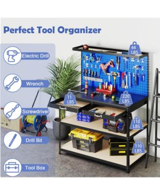 48 x 24 Inch Workbench Work Table with 3 PCs Pegboard Drawer and Shelves-Navy