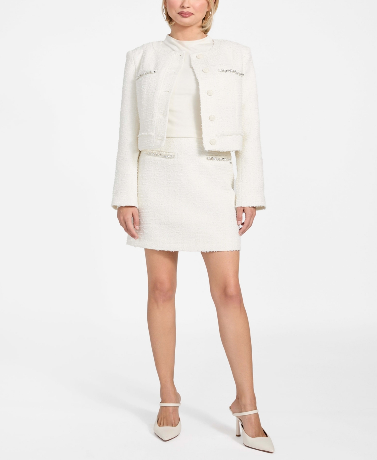 Guess Women's Clotilde Long-sleeve Cropped Jacket In White