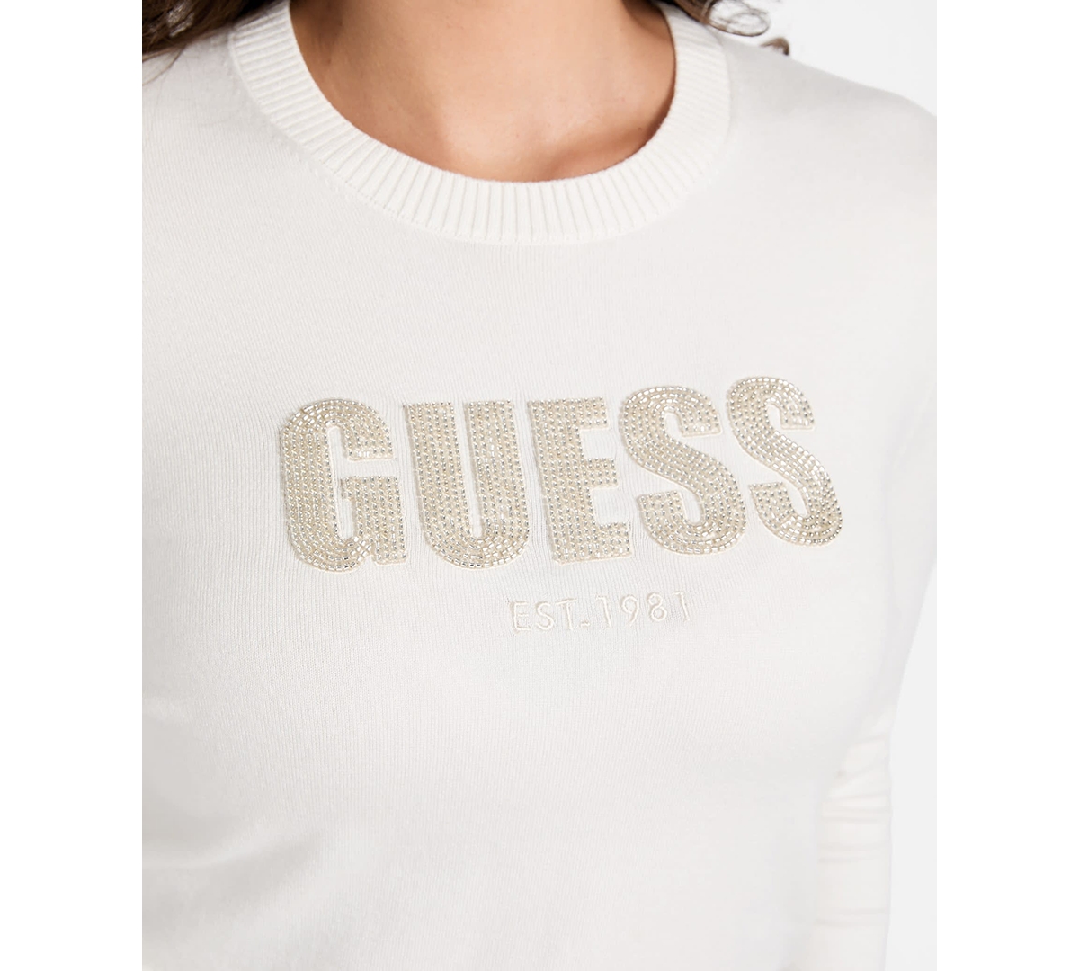 Guess Women's Long-Sleeve Crewneck Norah Logo Sweater