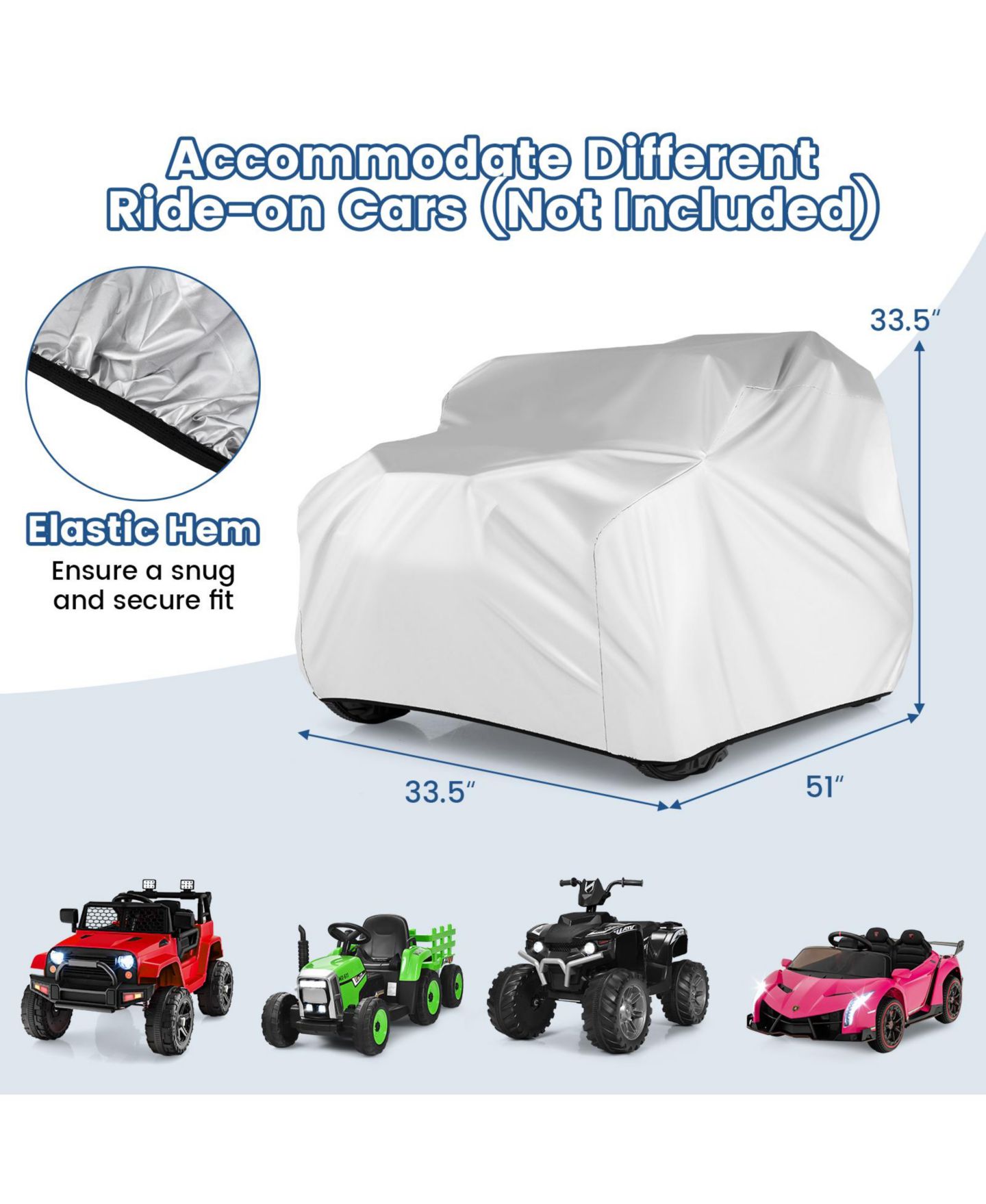 Детские игрушки SUGIFT Universal Polyester Taffeta Wind-Resistant Ride-On Toy Car Cover with Drawstring Storage Bag, цвет: Серебряный — фото 2