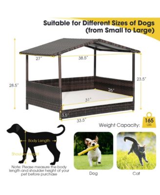 Outdoor Wicker Dog House with Weatherproof Roof-White