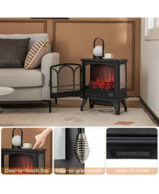 1400W Electric Stove Heater with 3-Level Flame Effect and 3-Sided View-Black