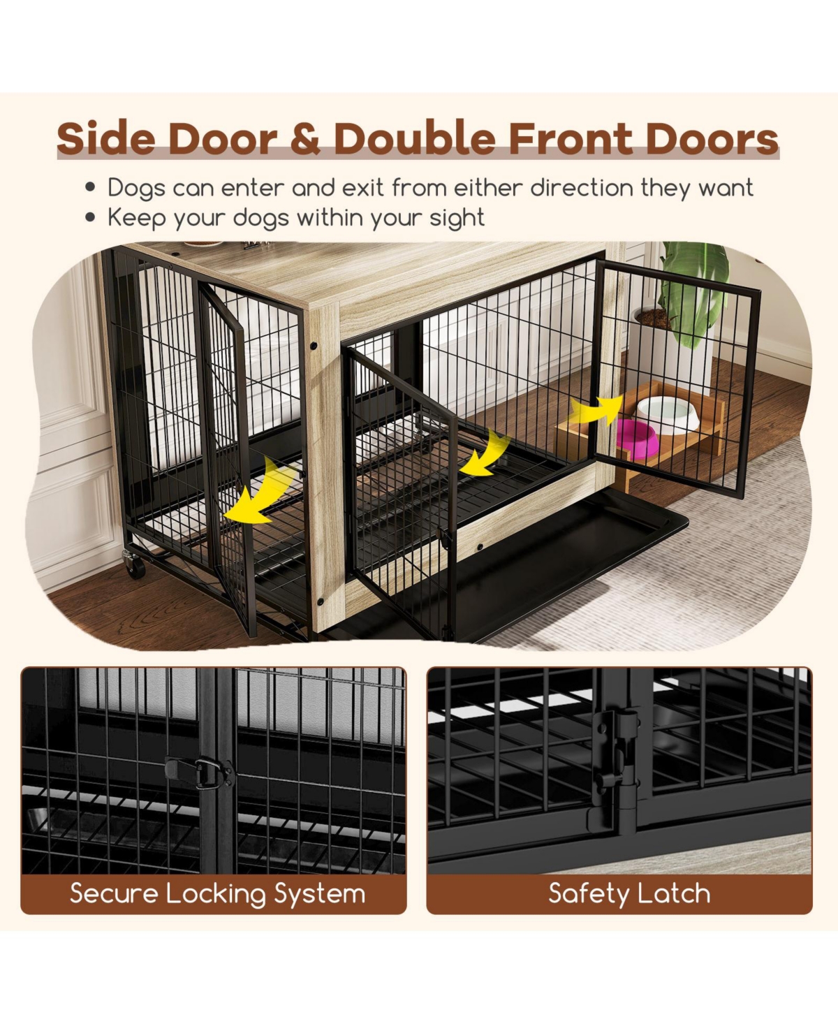 Sugift Industrial Dog Kennel with Flip-up Top 3 Lockable Doors and Removable Tray