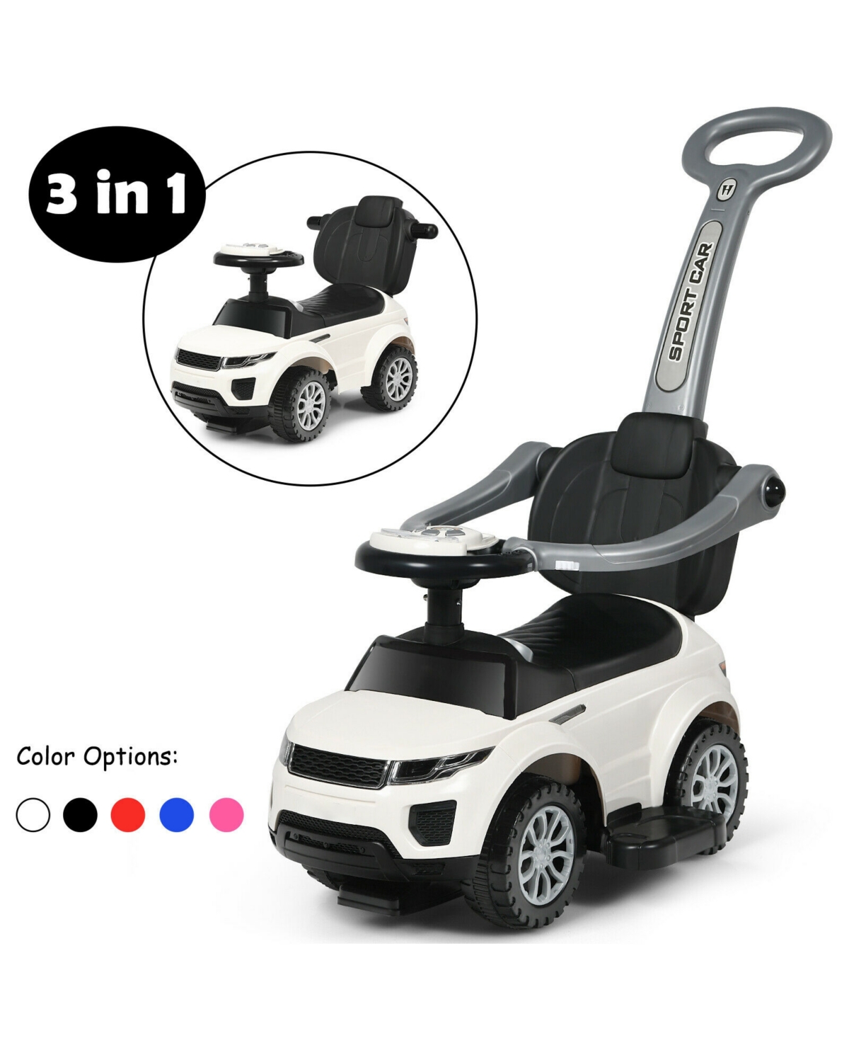 Sugift 3 In 1 Ride on Push Car Toddler Stroller Sliding Car with Music