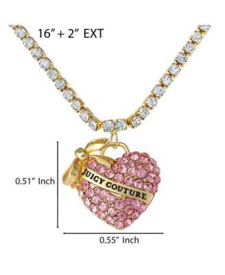 Pink Pave Heart Pendant Necklace, Gold Tone