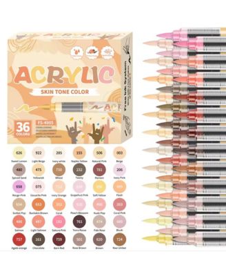 36 Skin Tone Colors Soft Brush Acrylic Markers for Pumpkin, Rock, Wood, Glass, Paper, Ceramic & Coloring Books