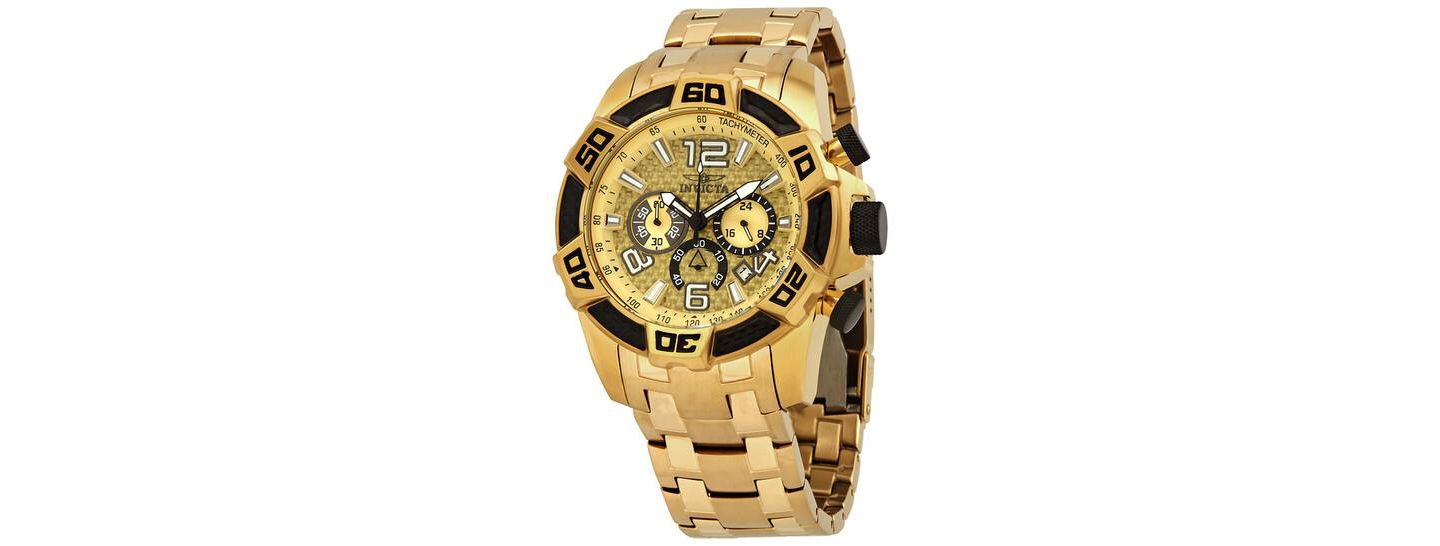 Мужские часы Invicta Quartz Chronograph Pro Diver - Gold Strap, Round Case Diameter 48mm, цвет: Золотой — фото 1