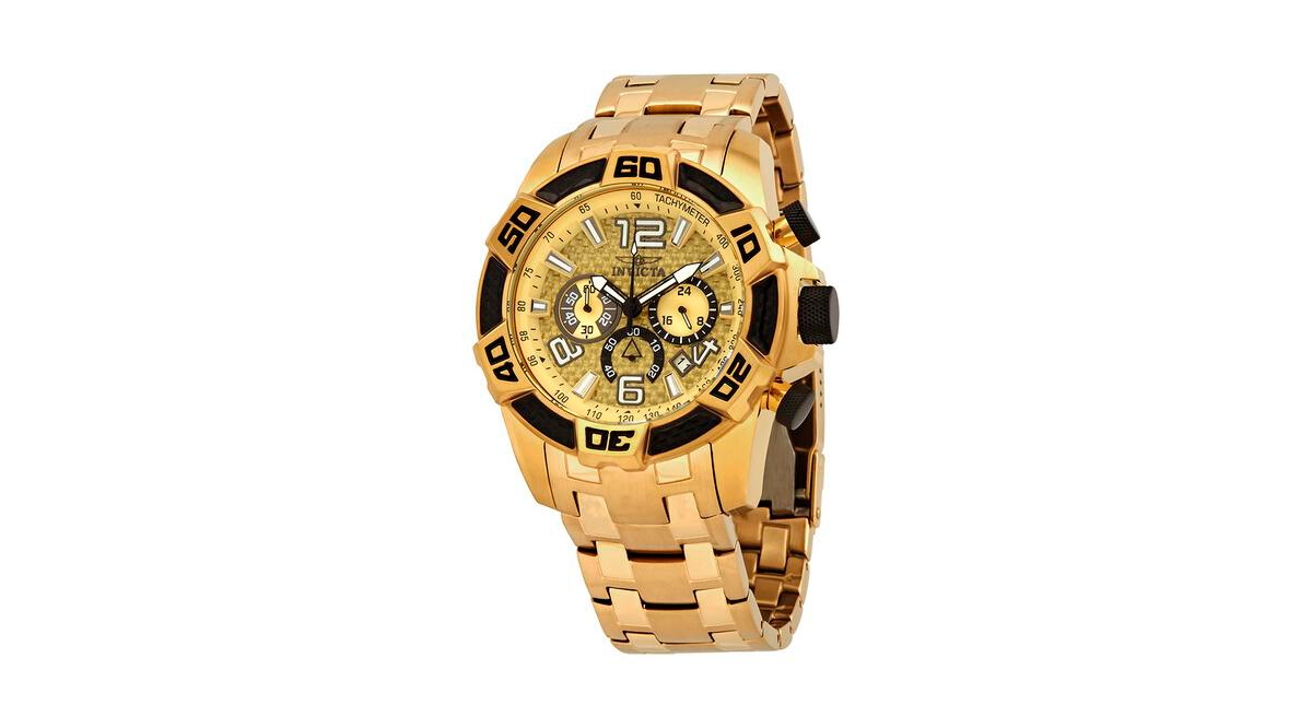 Invicta Men's Quartz Chronograph Pro Diver Watch – Gold Strap, Round Case Diameter 48mm
