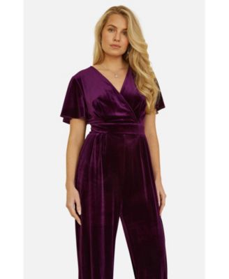 Women's Angel Sleeve Velvet Jumpsuit