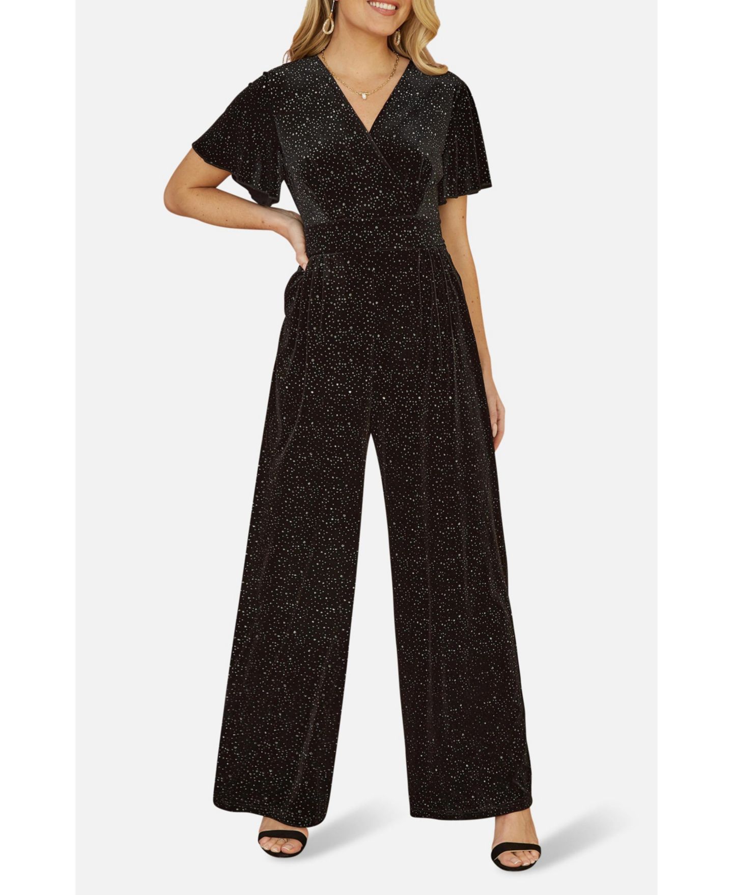 Женский комбинезон Yumi Sparkle Velvet Jumpsuit, цвет: Чёрный — фото 4