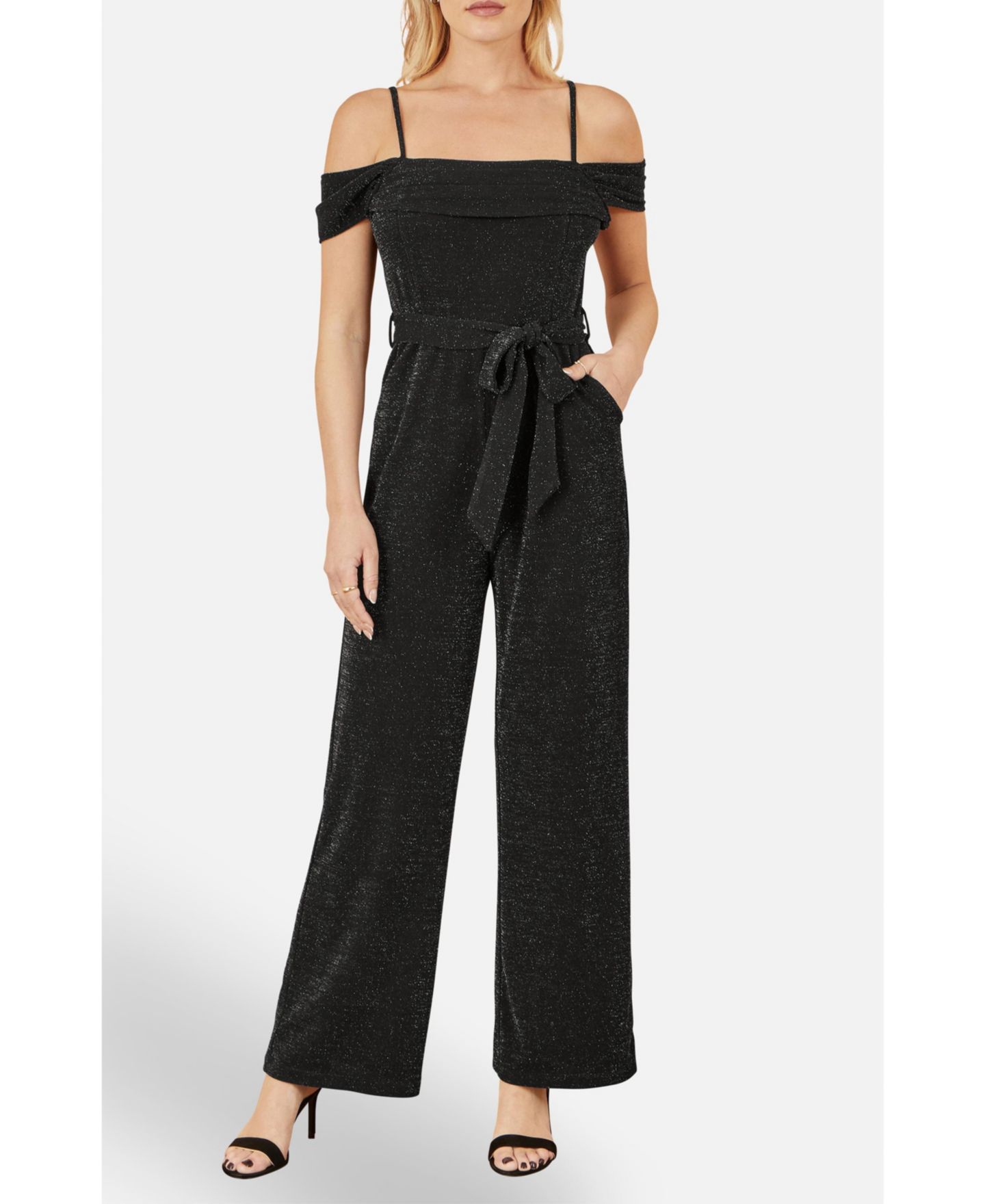 Женский комбинезон Yumi Sparkle Stretch Bardot Jumpsuit, цвет: Чёрный — фото 5