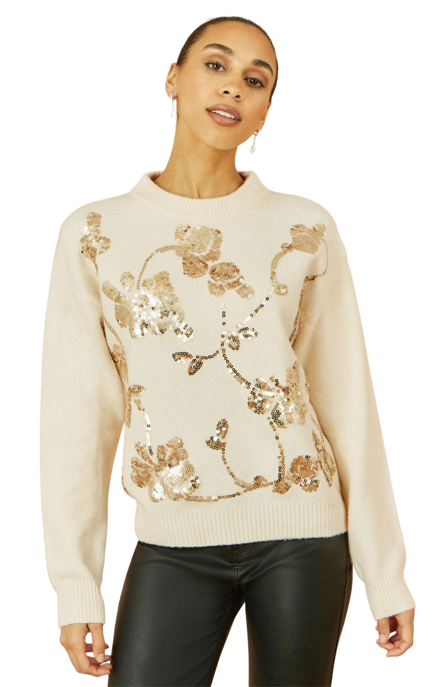 Women's 's Relaxed Fit Floral Sequin Sweater
