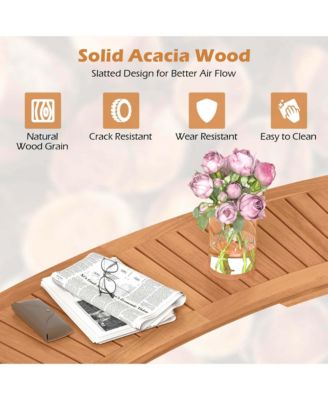 4 PCS Outdoor Curved Bench with Slatted Seat Solid Acacia Wood for Yard