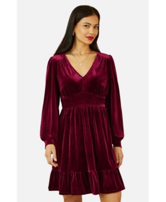 Women's Velvet Long Sleeve Skater Dress