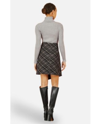 Women's Check Wrap Skirt With Buckle