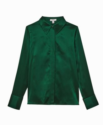REISS - Women's Silk-Satin Concealed-Placket Shirt