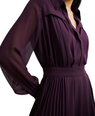Women's Pleated Sheer-Sleeve Mini Dress