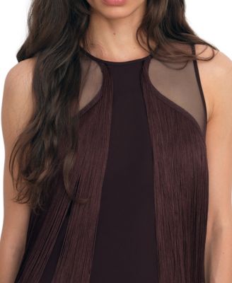 Women's Fringe-Detail Sheer-Panel Mini Dress