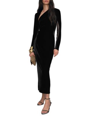 Women's Velvet Sheer-Panel Cut-Out Midi Dress