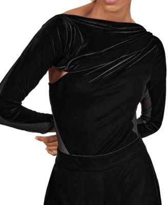 Women's Velvet Sheer-Panel Wide-Leg Jumpsuit