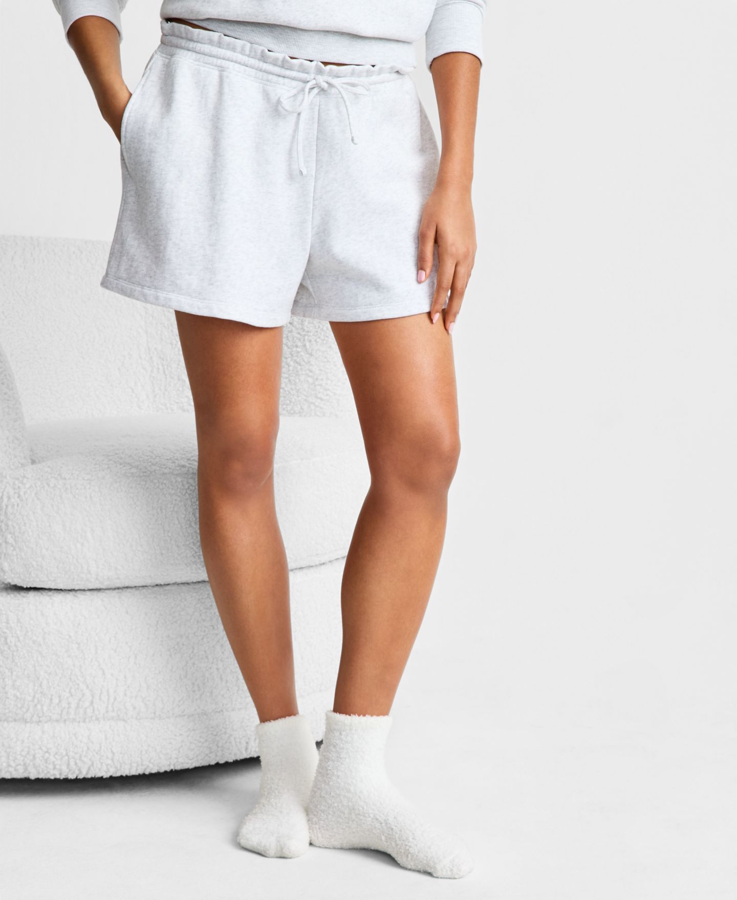 Женские шорты State of Day Paperbag-Waist French Terry, цвет: Пыльный меланжевый — фото 1