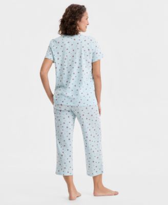 Women's 2-Pc. Cotton Printed Cropped Pajamas Set