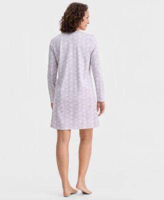 Women's Cotton Printed Long Sleeve Henley Sleepshirt