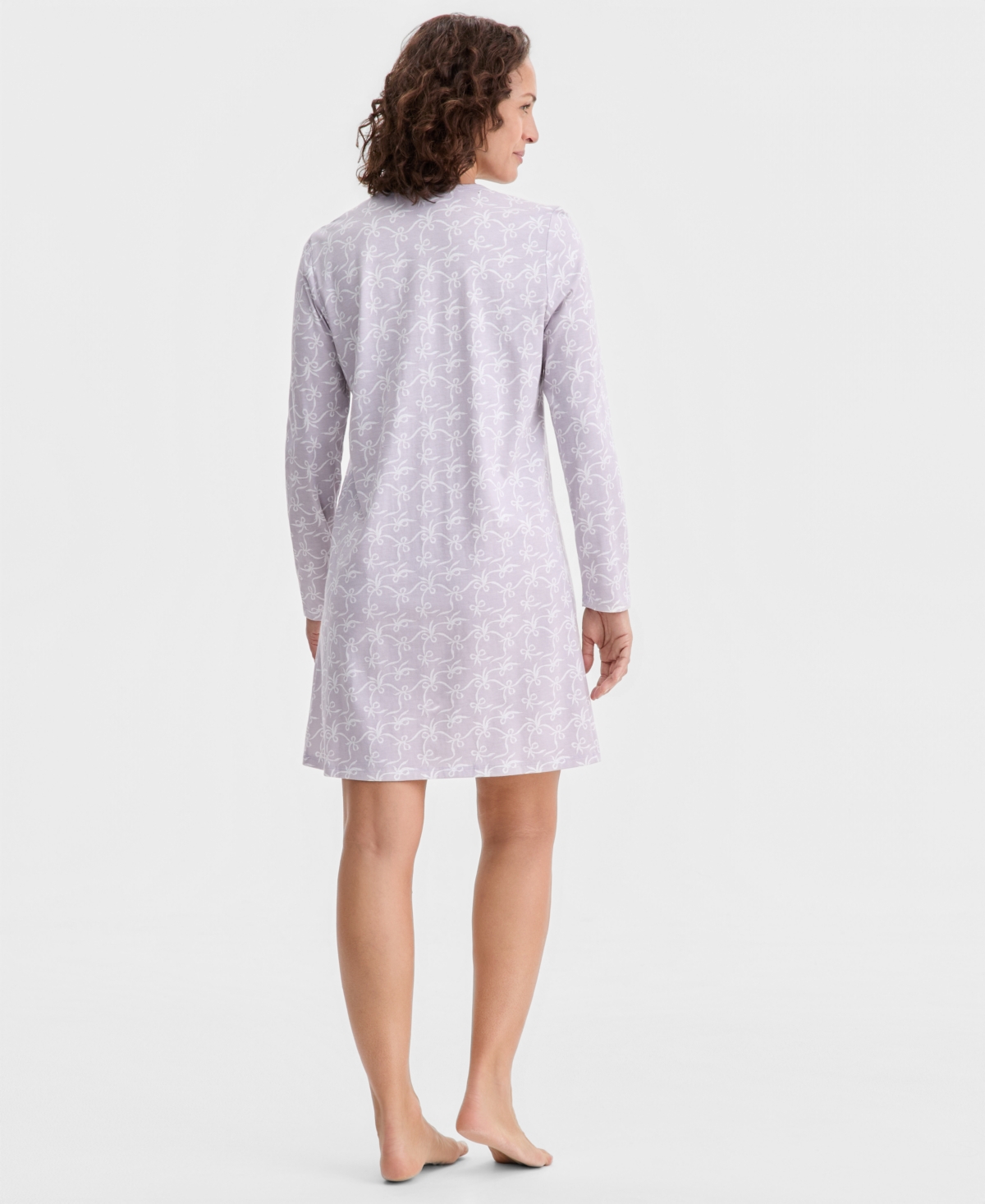 Charter Club Women's Cotton Printed Long Sleeve Henley Sleepshirt, Created for Macy's