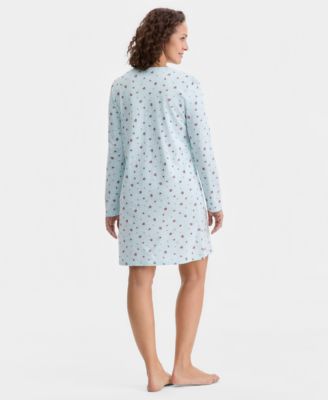 Women's Cotton Printed Long Sleeve Henley Sleepshirt, Created for Macy's
