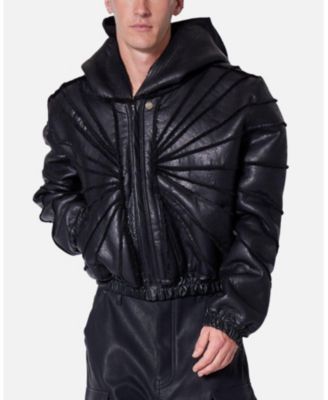 Men's Leather Web Cropped Hoodie