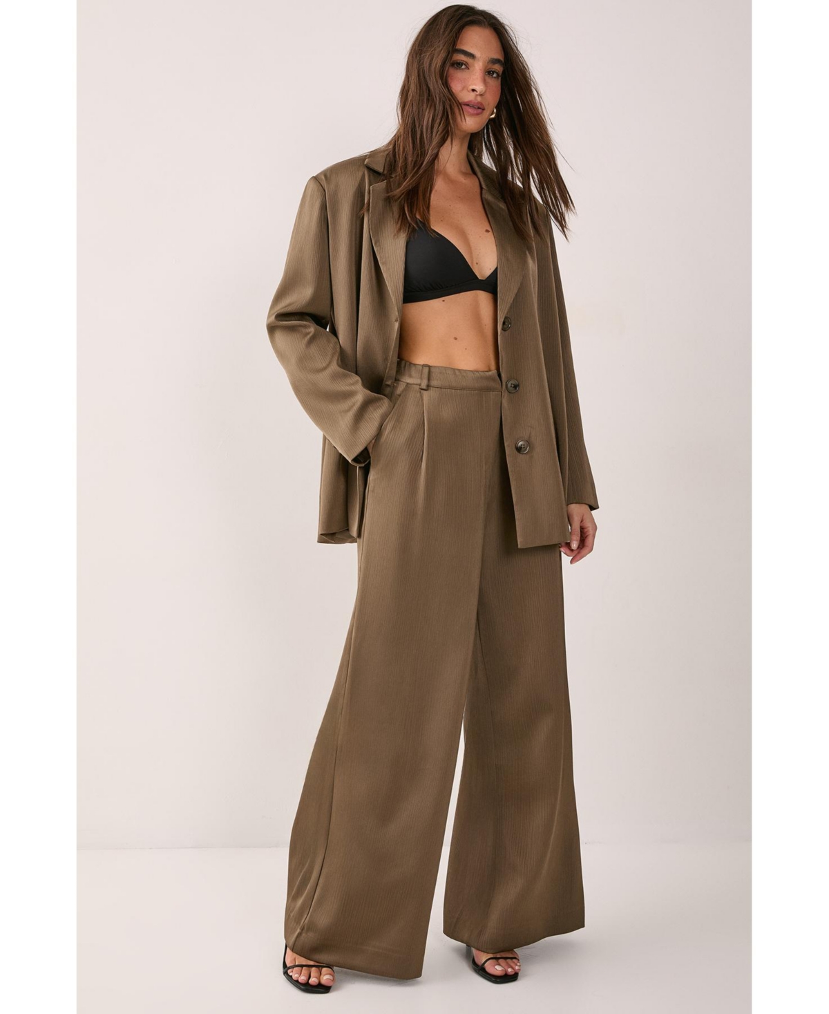 Nasty Gal Women's Satin Pleated Tailored Pants