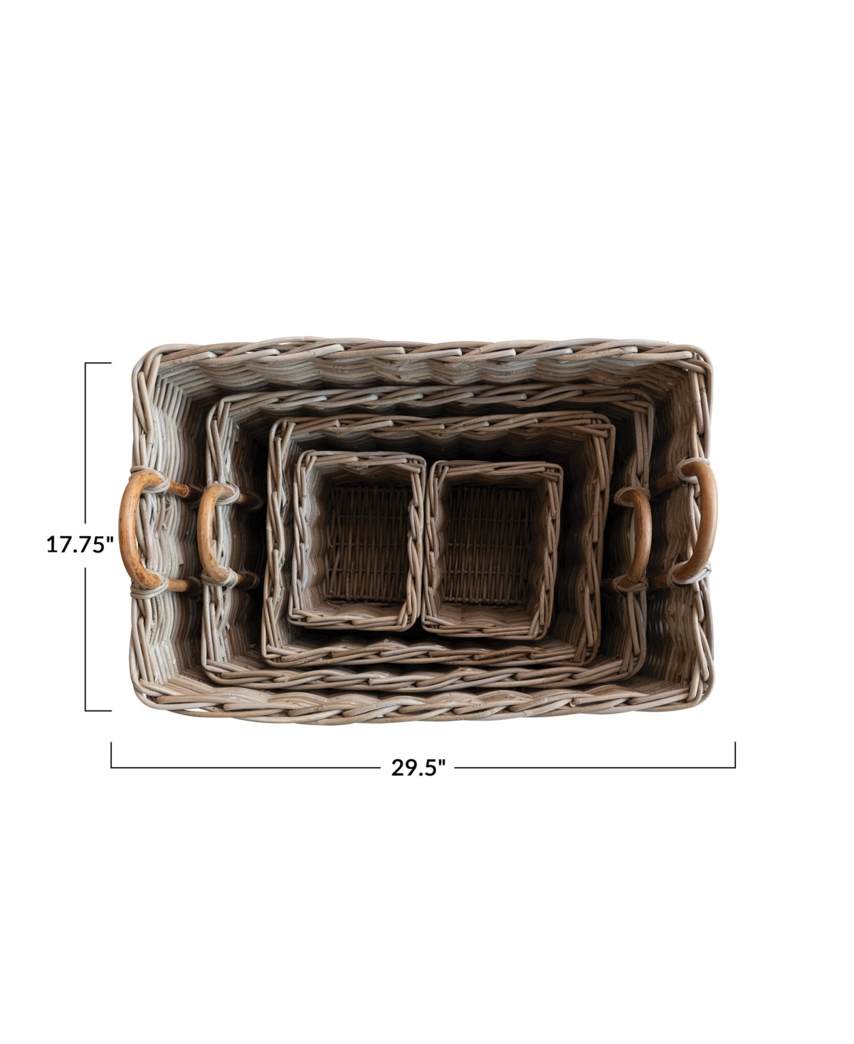 Storied Home Hand-Woven Rattan Trunks with Handles and 3 Nested Baskets, Natural, Set of 5