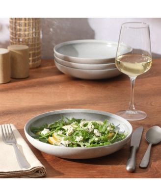 Beckett 4-Piece Ash White Dinner Bowl Set – Reactive Glaze Stoneware – Shallow Pasta Bowls