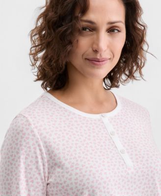 Women's Cotton Printed Long Sleeve Henley Sleepshirt, Created for Macy's