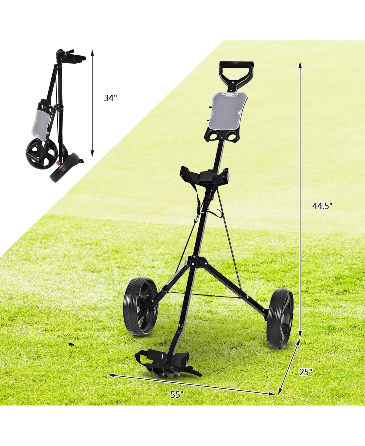 Skonyon Folding 2 Wheels Push Pull Golf Cart Trolley with Scoreboard