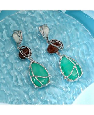 Women's The Veined-Teardrop Drop Earrings - Metallic Silver