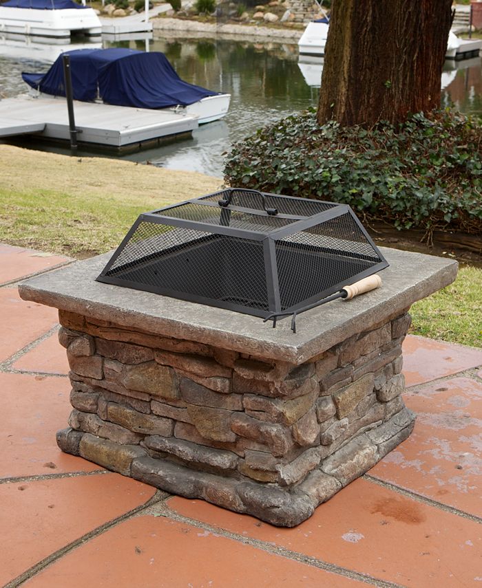 Noble House Ashten 3Pc. Square Wood Fire Pit Set, Quick Ship Macy's