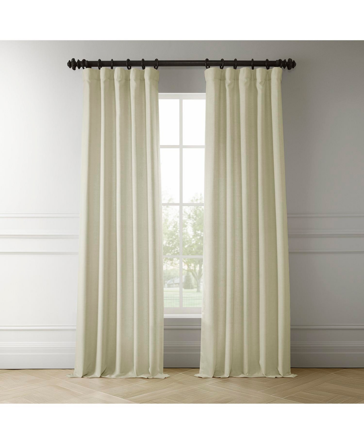 Half Price Drapes Gravity Ivory Italian Faux Linen Room Darkening Curtain