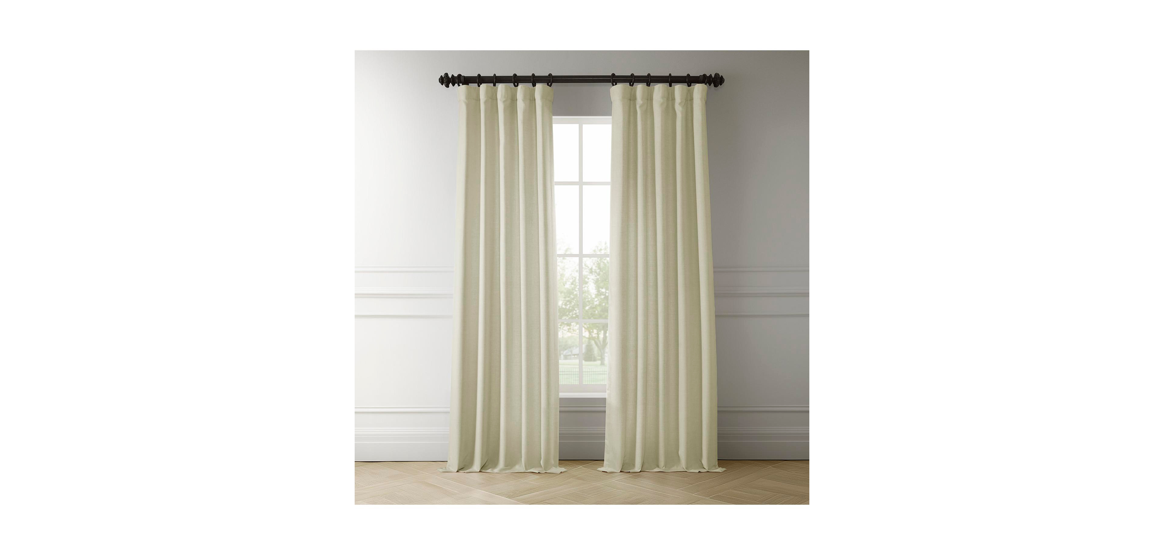 Half Price Drapes Gravity Ivory Italian Faux Linen Room Darkening Curtain