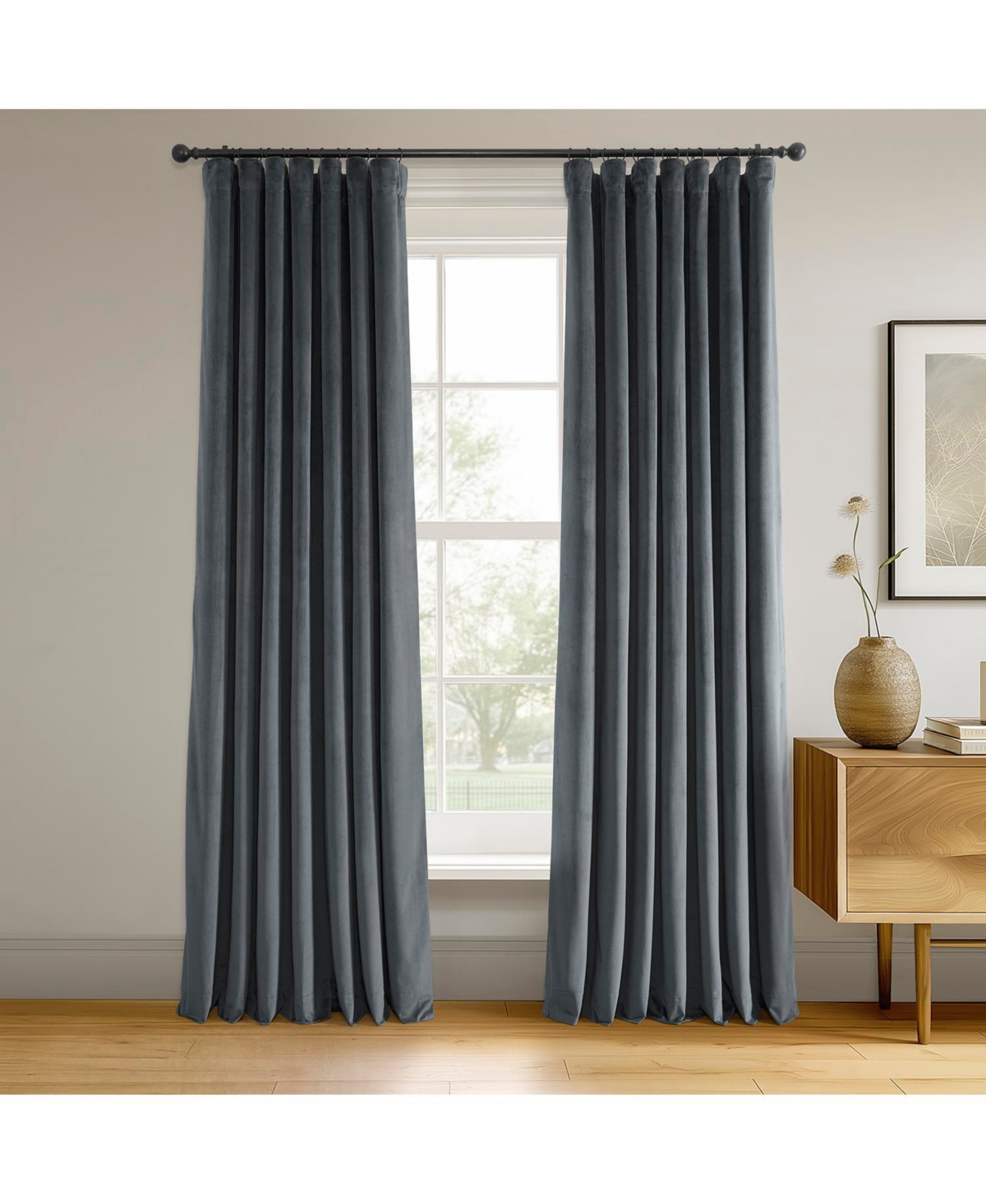 Half Price Drapes Distance Blue Grey Signature Velvet Blackout Curtain