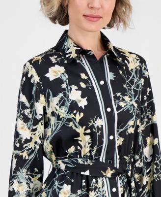 Women's A-Line Tie-Waist Midi Shirt Dress