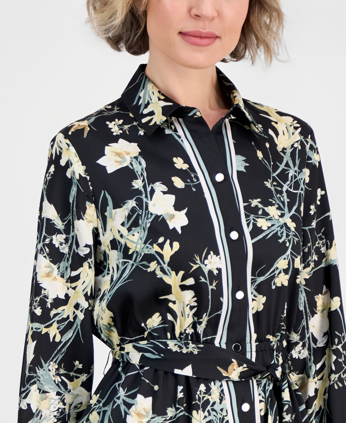 Anne Klein Women's A-Line Tie-Waist Midi Shirt Dress