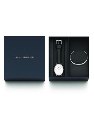 Unisex Analog Black Leather Watch Set, 40mm