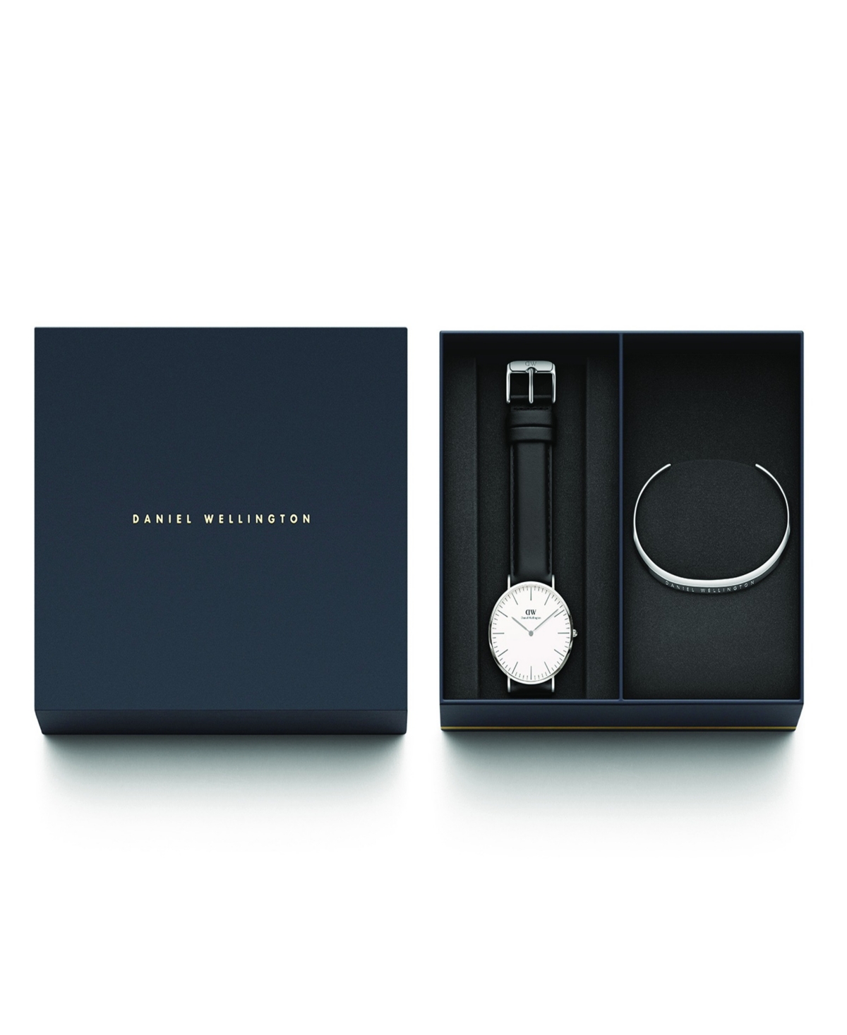 Daniel Wellington Unisex Analog Black Leather Watch Set, 40mm In Metallic