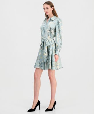 Women's Printed Long-Sleeve Shirtdress