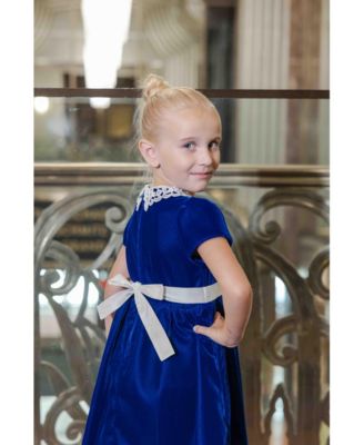 Toddler Girls Velvet Dress With Lace Collar