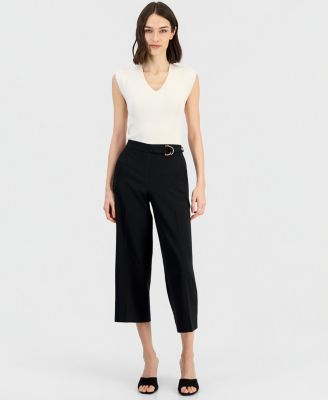 Women's Pull-On Belted Mid-Rise Wide-Leg Pants 