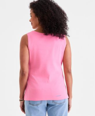 Women's Cotton Boat-Neck Sleeveless Top