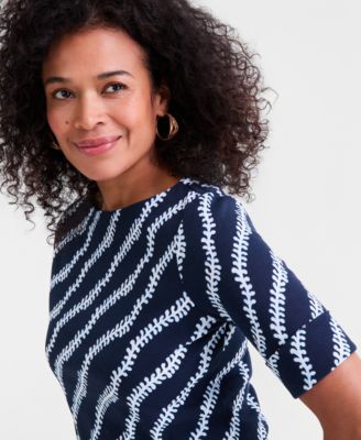 Women's Boat-Neck Elbow Sleeve Cotton Top, Exclusively at Macy's