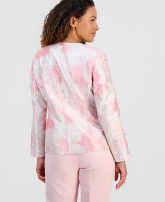 Petite Collarless Jacquard Blazer